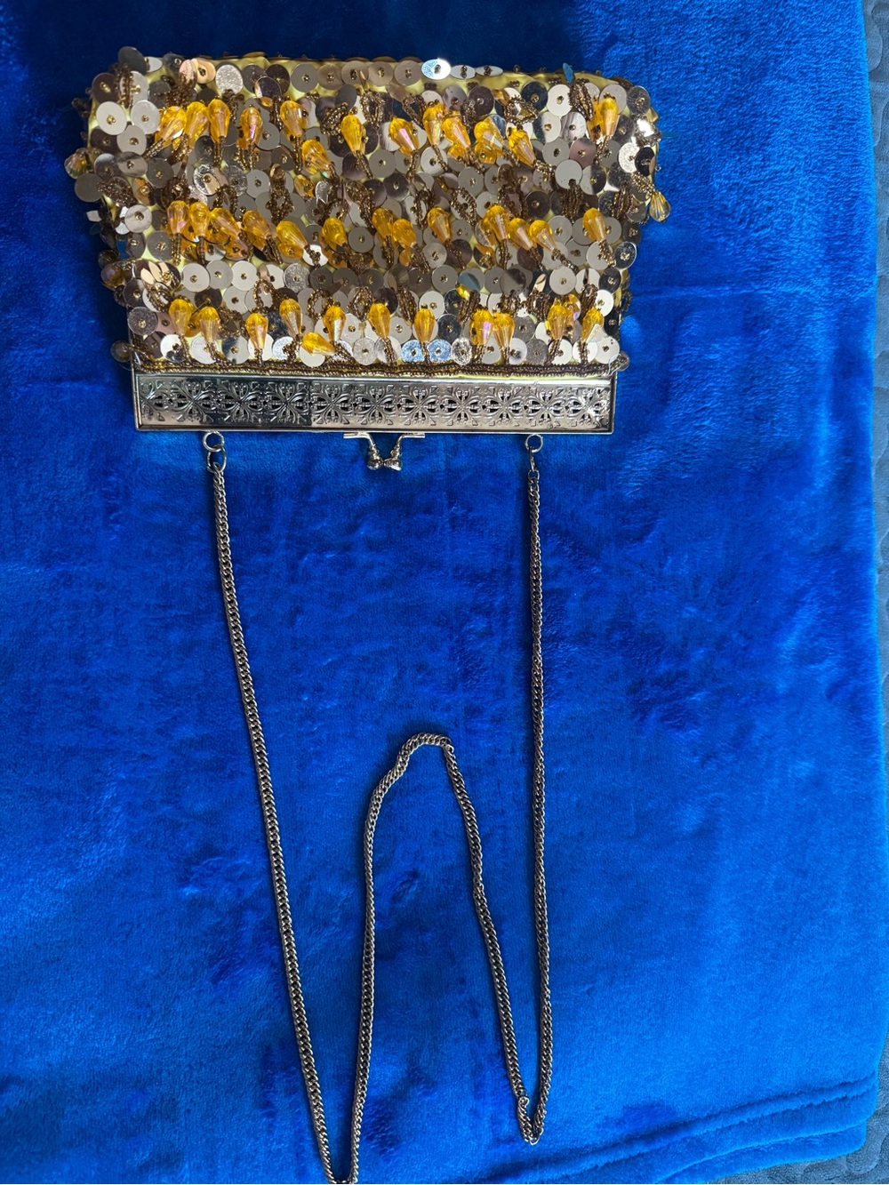Vintage Yellow Sequin Beaded Evening Clutch - Picture 5 of 8